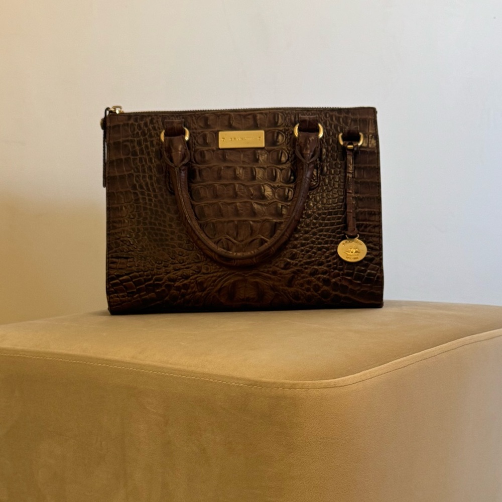 Brahmin Dark Brown Crocodile-Embossed Top Handel Bag
